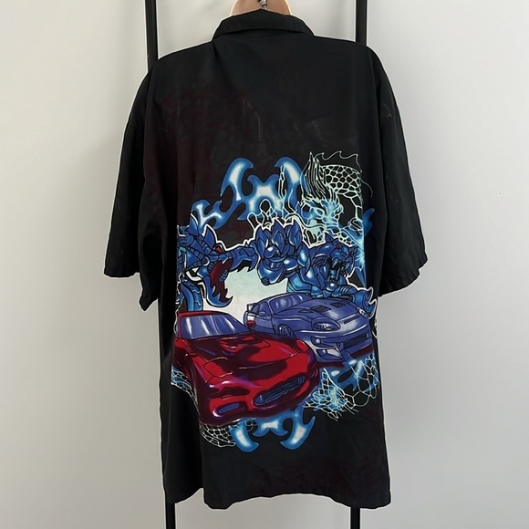 Vintage TD by Priority Male Graphic Polyester Supra Cars Shirt Button Up Men - Picture 3 of 8